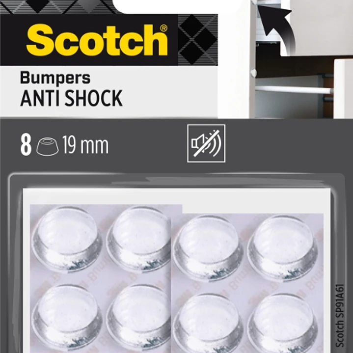 Scotch Pack de 8 Topes Adhesivos para Muebles - Antichoque - Diametro de 19mm - Color Transparente 1