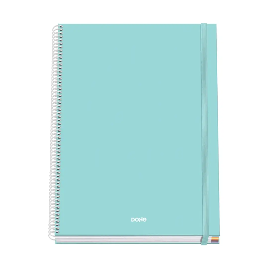 Dohe Serenity Cuaderno Espiral A4 100 Hojas Microperforadas Cuadricula 5mm - Tapa Dura Carton Forrado - Cierre de Goma - Bandas de Color - Color Verde 1