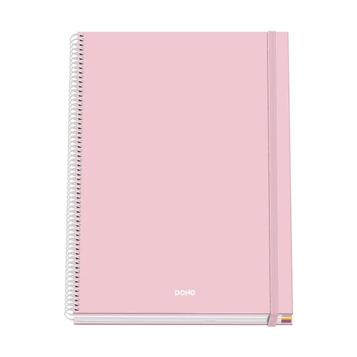 Dohe Serenity Cuaderno Espiral A4 100 Hojas Microperforadas Cuadricula 5mm - Tapa Dura Carton Forrado - Cierre de Goma - Bandas de Color - Color Rosa 1