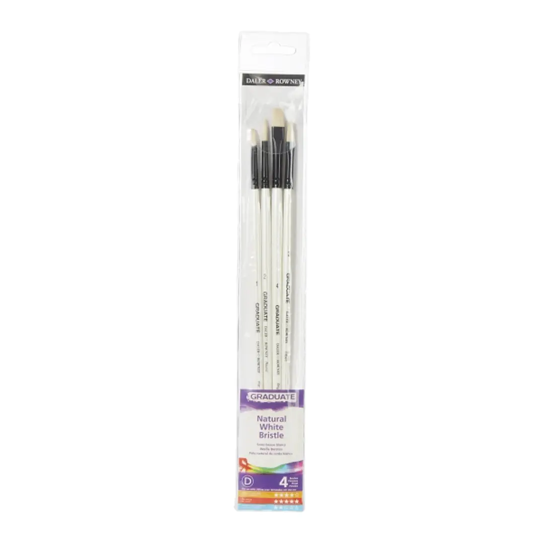 Daler Rowney Graduate Pack de 4 Pinceles para Oleo - Pelo de Cerda Natural - Mango Largo 1