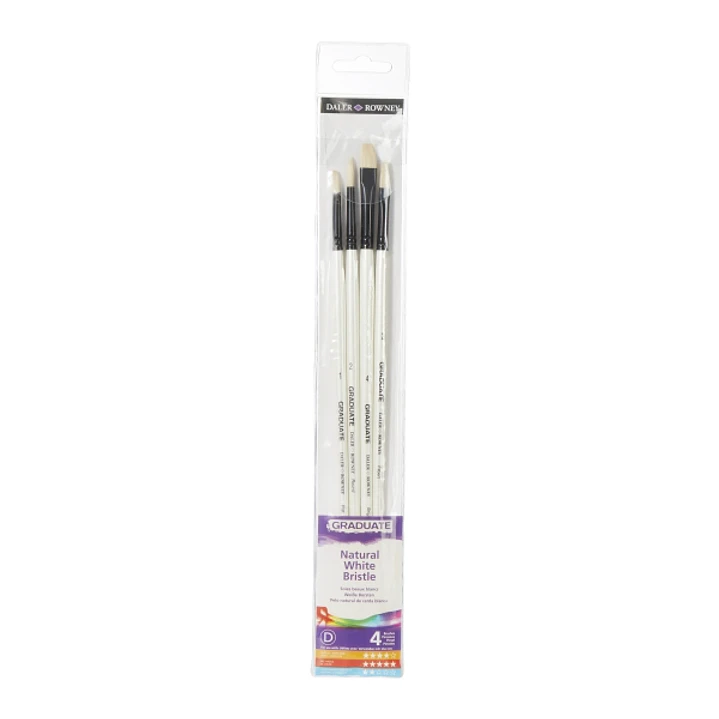 Daler Rowney Graduate Pack de 4 Pinceles para Oleo - Pelo de Cerda Natural - Mango Largo 1
