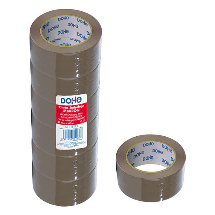 Dohe Pack de 6 Rollos de Precinto de Polipropileno - Medidas 48mm x 66m - Color Marron 1