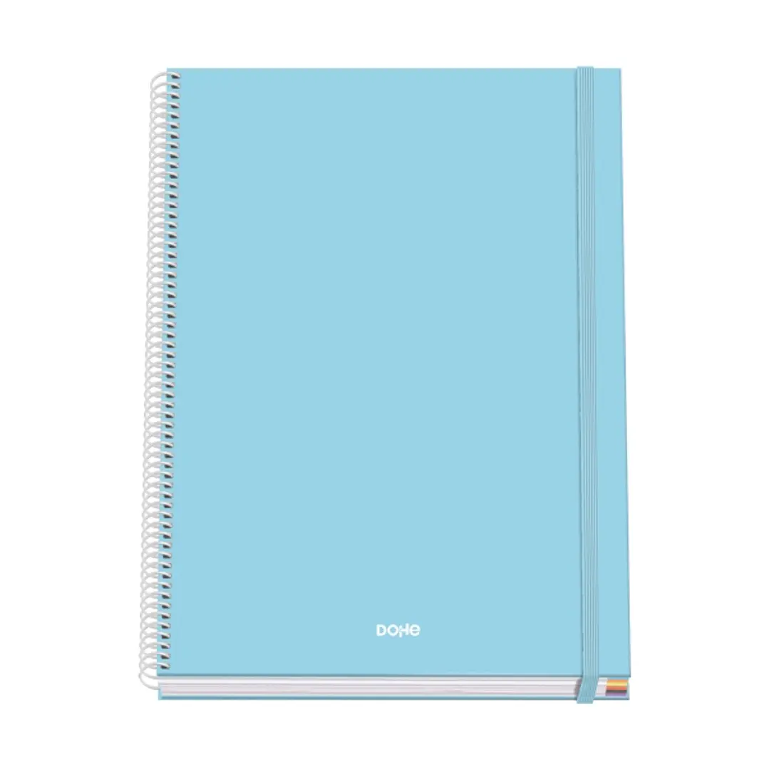 Dohe Serenity Cuaderno Espiral A4 100 Hojas Microperforadas Cuadricula 5mm - Tapa Dura Carton Forrado - Cierre de Goma - Bandas de Color - Color Azul 1