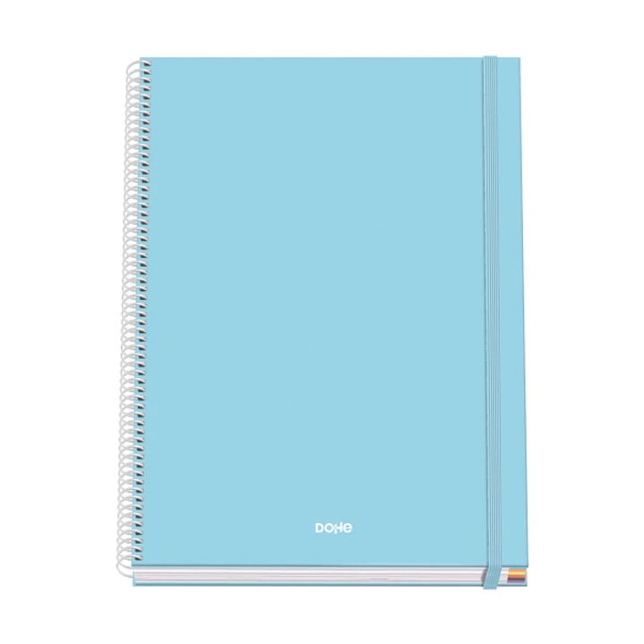 Dohe Serenity Cuaderno Espiral A4 100 Hojas Microperforadas Cuadricula 5mm - Tapa Dura Carton Forrado - Cierre de Goma - Bandas de Color - Color Azul 1