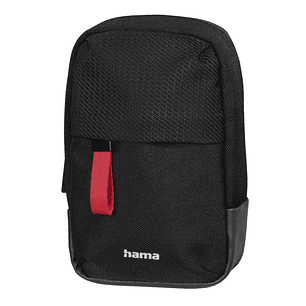 Hama Matera Funda para Camara - Poliester Reciclado - Asa para Cinturon - Correa de Cuello Desmontable - 7.5x4.5x13cm - Color Negro