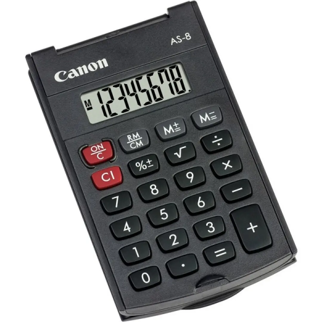 Canon AS-8 Calculadora de Bolsillo con Pantalla LCD de 8 Digitos - Con Tapa Rigida Plegable - Alimentacion con Pila - Color Gris Oscuro 1