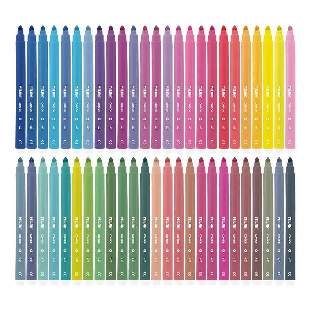 Milan Pack de 50 Rotuladores - Punta Conica 5mm - Tinta al Agua - Lavable - Colores Surtidos 1