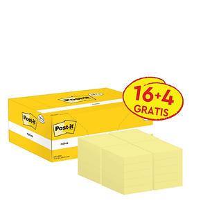 Post-It Pack de 20 Blocs de 100 Notas Adhesivas Reposicionables 38x51mm - Forma Rectangular - Color Amarillo Claro