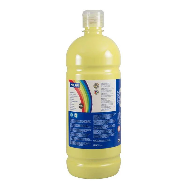 Milan Botella de Tempera - 1000ml - Tapon Dosificador - Secado Rapido - Mezclable - Color Amarillo Limon 1