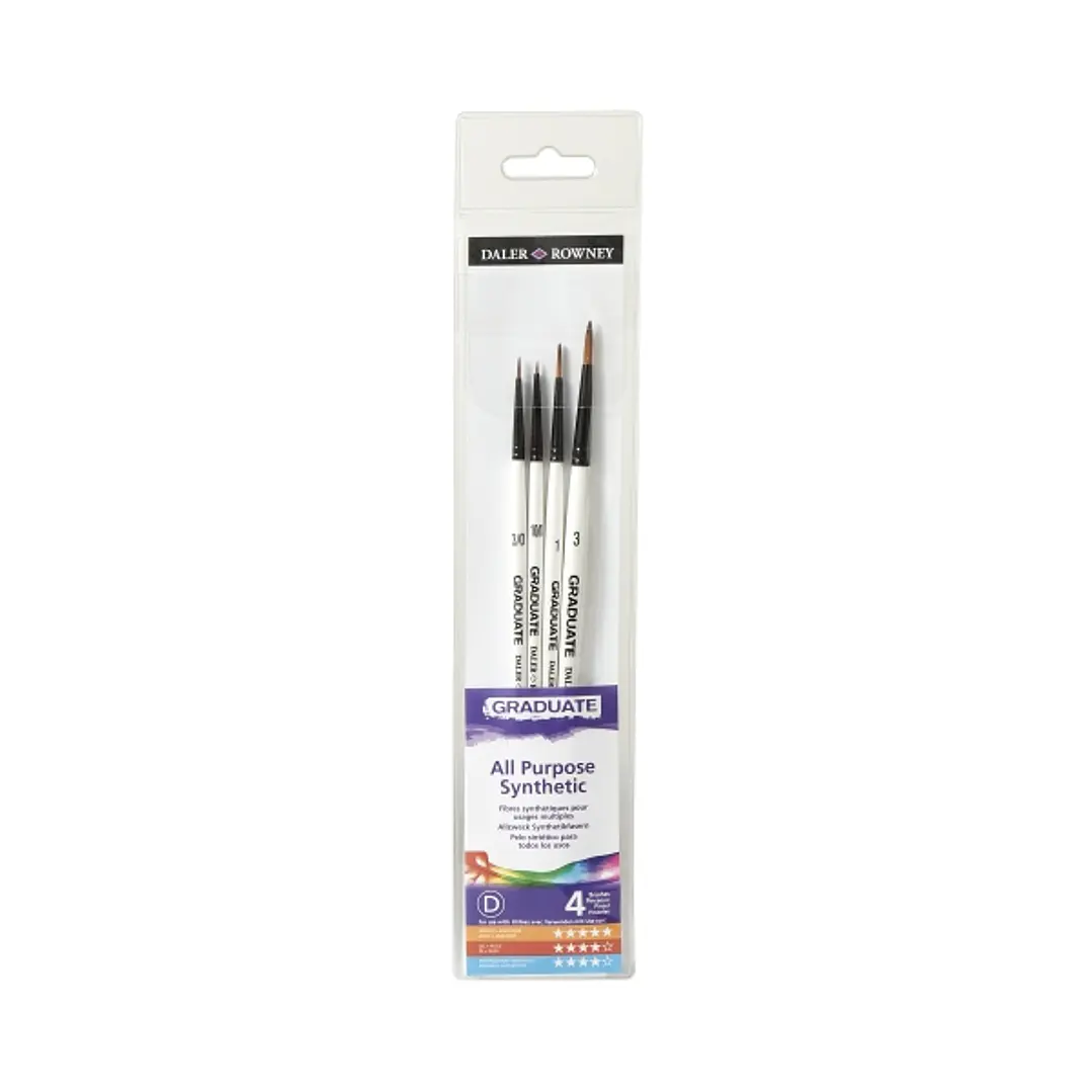 Daler Rowney Graduate Pack de 4 Pinceles Multitecnica - Pelo Sintetico - Mango Corto 1