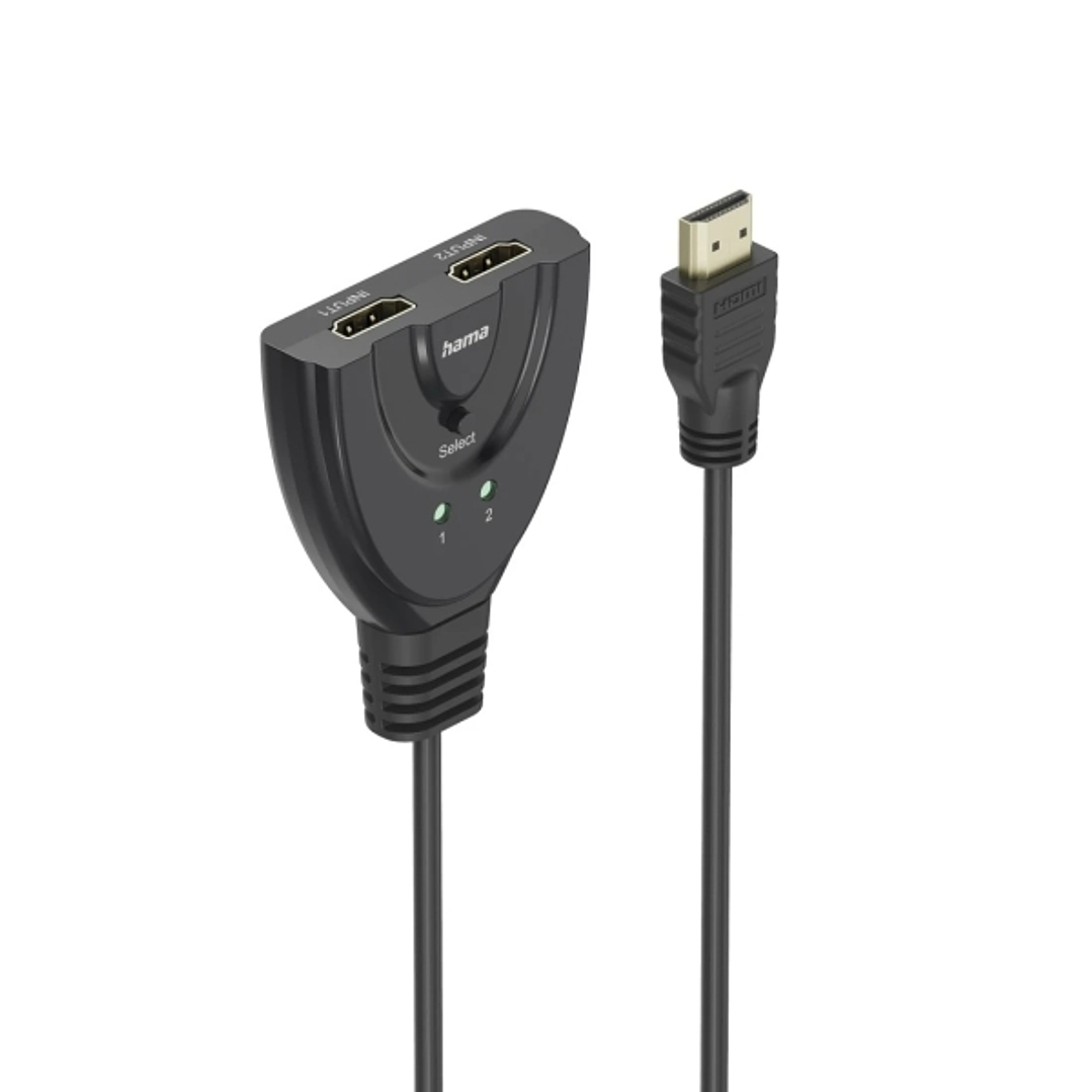 Hama Essential Conmutador HDMI 4K - Cable 1.7cm - Luz LED - 2 Entradas HDMI Hembra - 1 Salida HDMI Macho - Color Negro 1