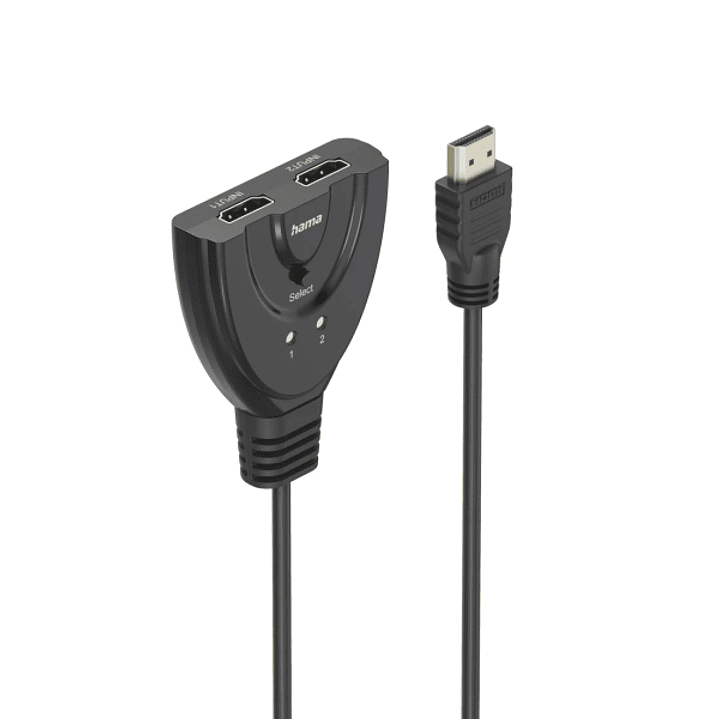 Hama Essential Conmutador HDMI 4K - Cable 1.7cm - Luz LED - 2 Entradas HDMI Hembra - 1 Salida HDMI Macho - Color Negro 1