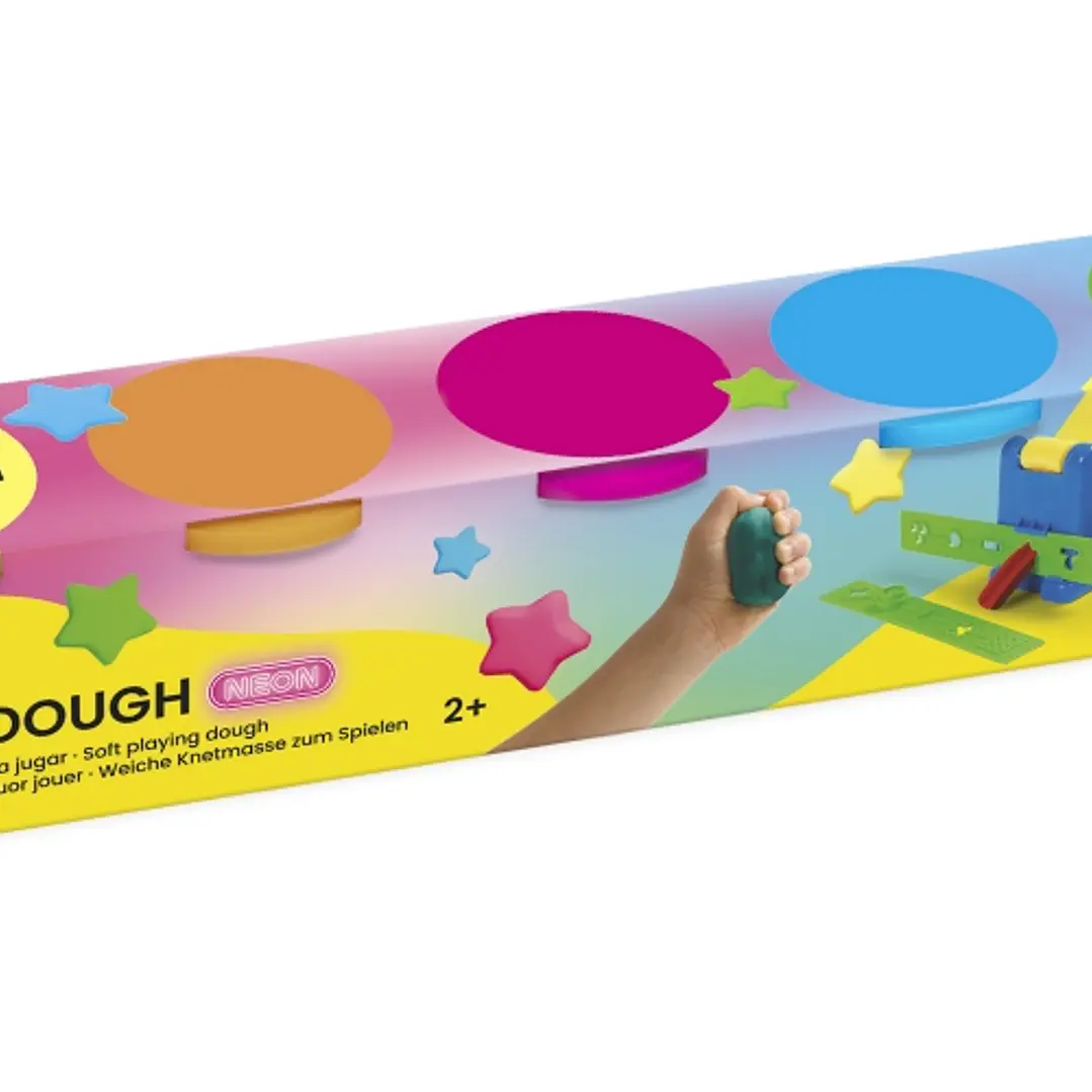 Jovi Soft Dough Estuche de 5 Botes Colores Neon - Blanda y Flexible - Facil de Amasar y Moldear - Ideal para Iniciacion al Modelaje - Fomenta Creativi 1