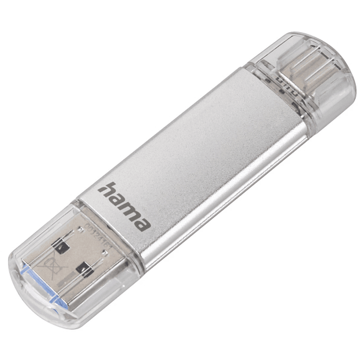 Hama Laeta Memoria Pendrive USB 3.0 con Tapa - 64GB de Capacidad - 40Mb/s de Transferencia - Funcion OTG - USB-C - USB-A - Cuerpo Metalico - Color Pla 1