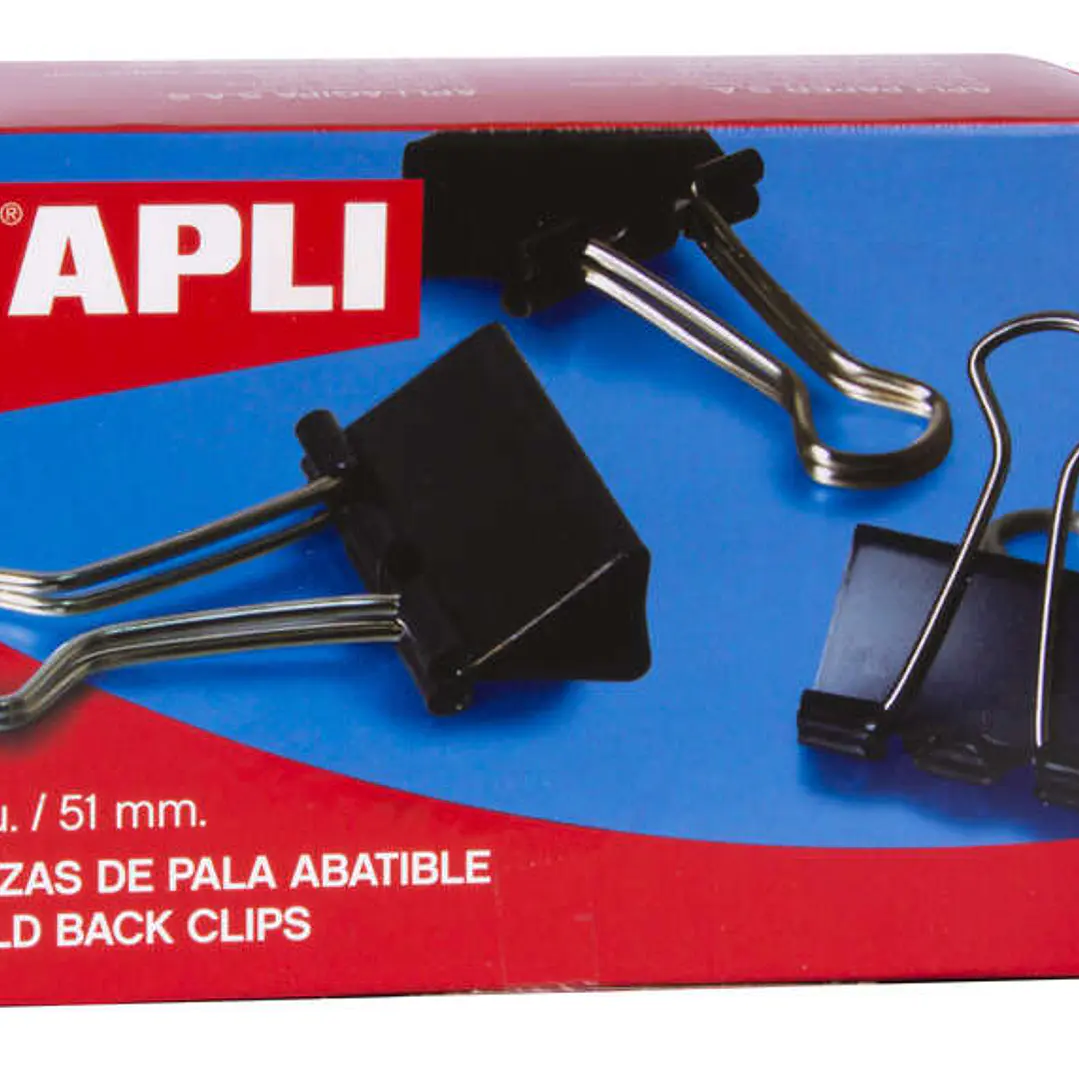 Apli Pinzas Abatibles 30x51mm - Acero Templado Negro - Asas Niquel - 12 Unidades - Sujecion Hasta 220 Hojas 1