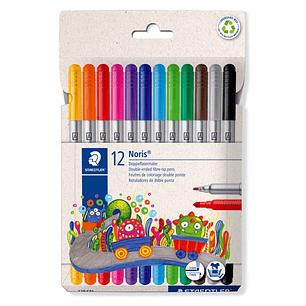 Staedtler Noris 320 Pack de 12 Rotuladores - Doble Punta de Fibra - Trazos 1 y 3mm - Tapa Ventilada - Colores surtidos