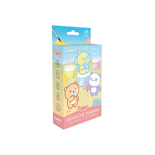 Jovi Kawaii Pack con 6 Botes de Tempera 35ml + Pincel - Secado Rapido - Excelente Adherencia - Lista para Usar - Colores Surtidos