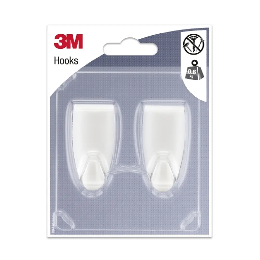 3M Pack de 2 Ganchos Adhesivos Modernos - Formato M - Soporta hasta 0.6kg - Color Blanco 1