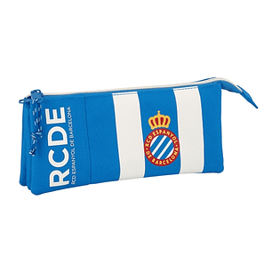 Safta RCD Espanyol Portatodo - 3 Compartimentos con Cremalleras - Bolsillo Interior - 0.6L - 220x30x120mm - Color Azul y Blanco
