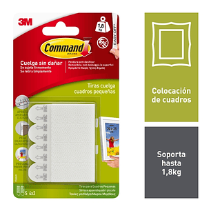 Command Pack de 4 Tiras para Colgar Cuadros - Talla S - Soporta hasta 1.8kg - Color Blanco