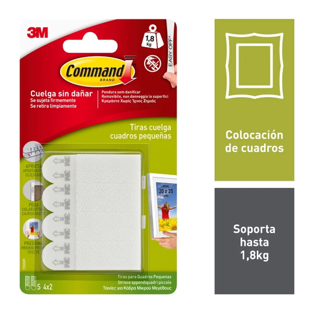 Command Pack de 4 Tiras para Colgar Cuadros - Talla S - Soporta hasta 1.8kg - Color Blanco 1