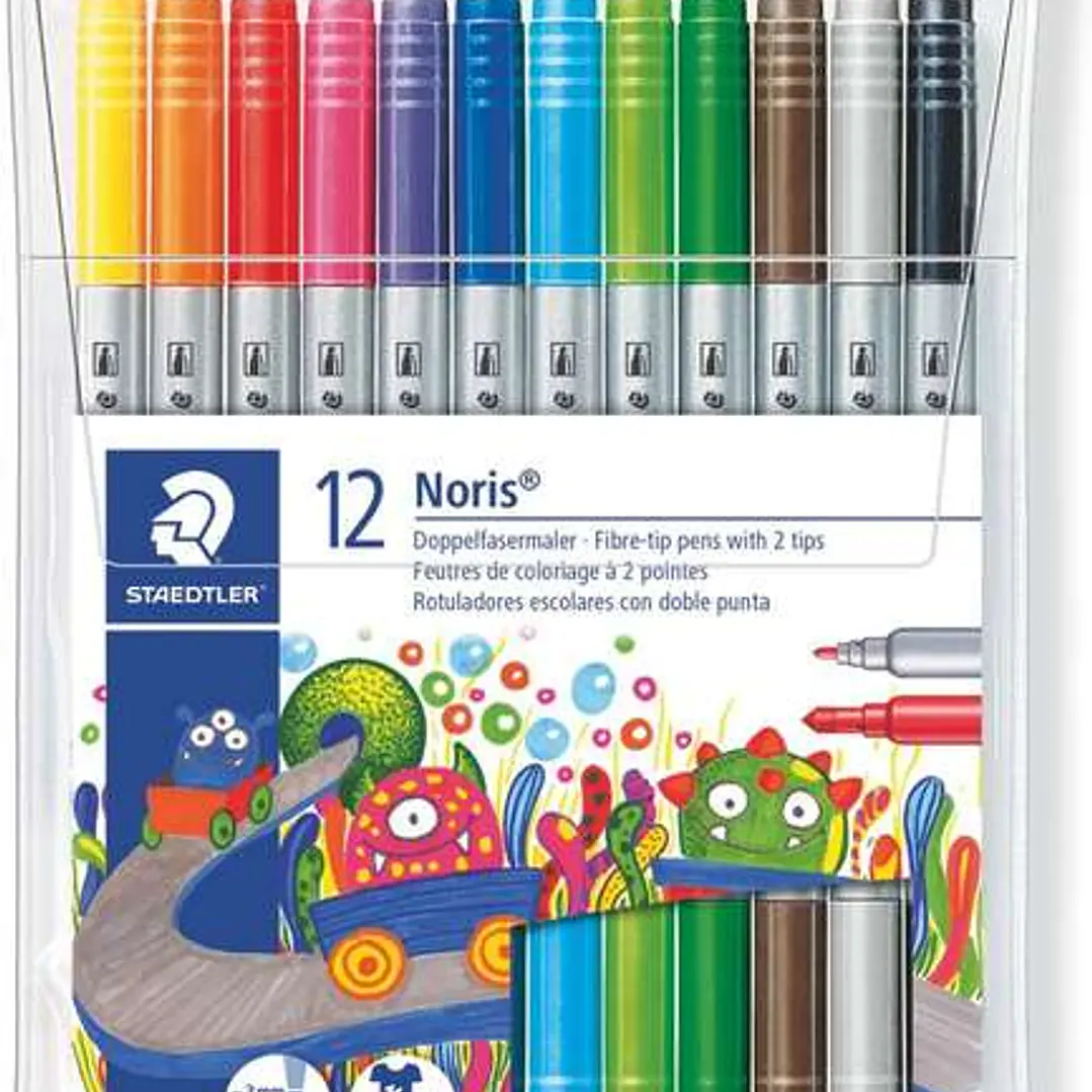 Staedtler Noris 320 Pack de 12 Rotuladores de Doble Punta - Resistente a la Presion - Colores Surtidos 1