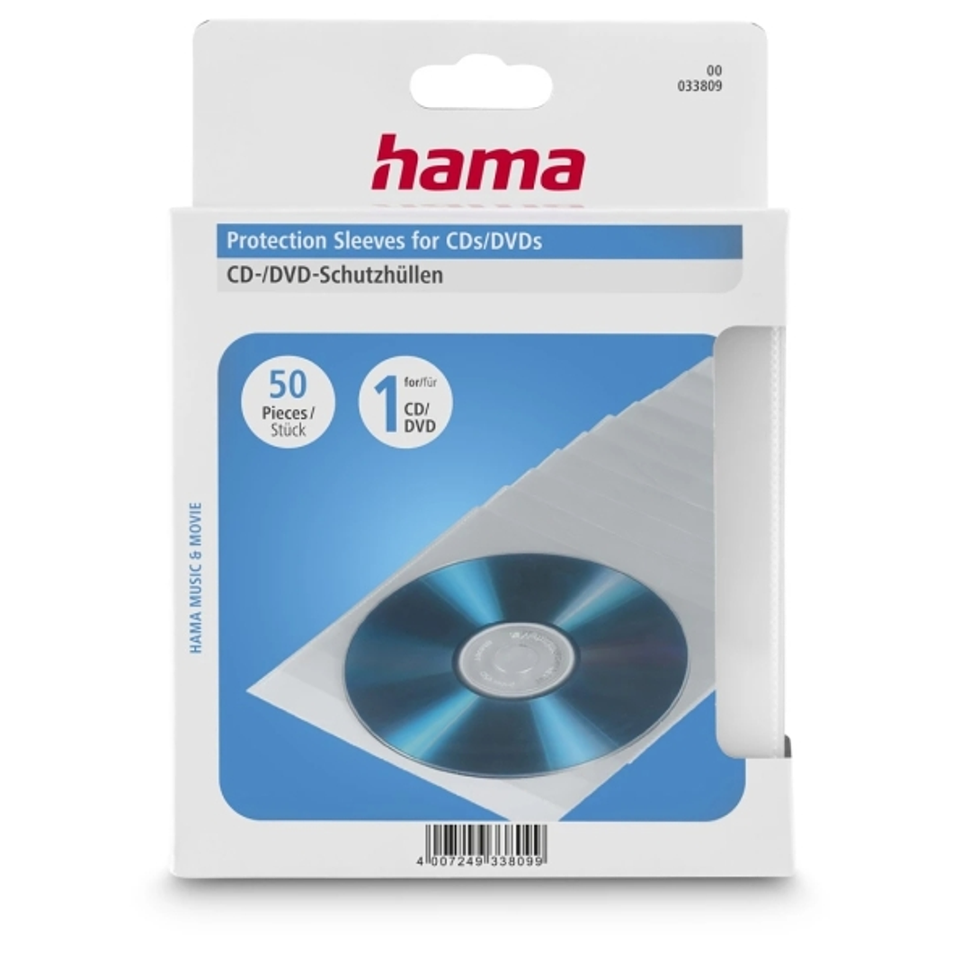 Hama Pack de 50 Fundas para CD/DVD - Polipropileno - 12.7x12.7x0.03cm - Color Transparente 1