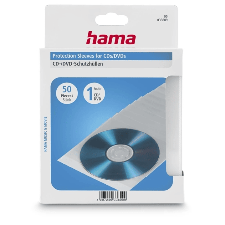 Hama Pack de 50 Fundas para CD/DVD - Polipropileno - 12.7x12.7x0.03cm - Color Transparente 1