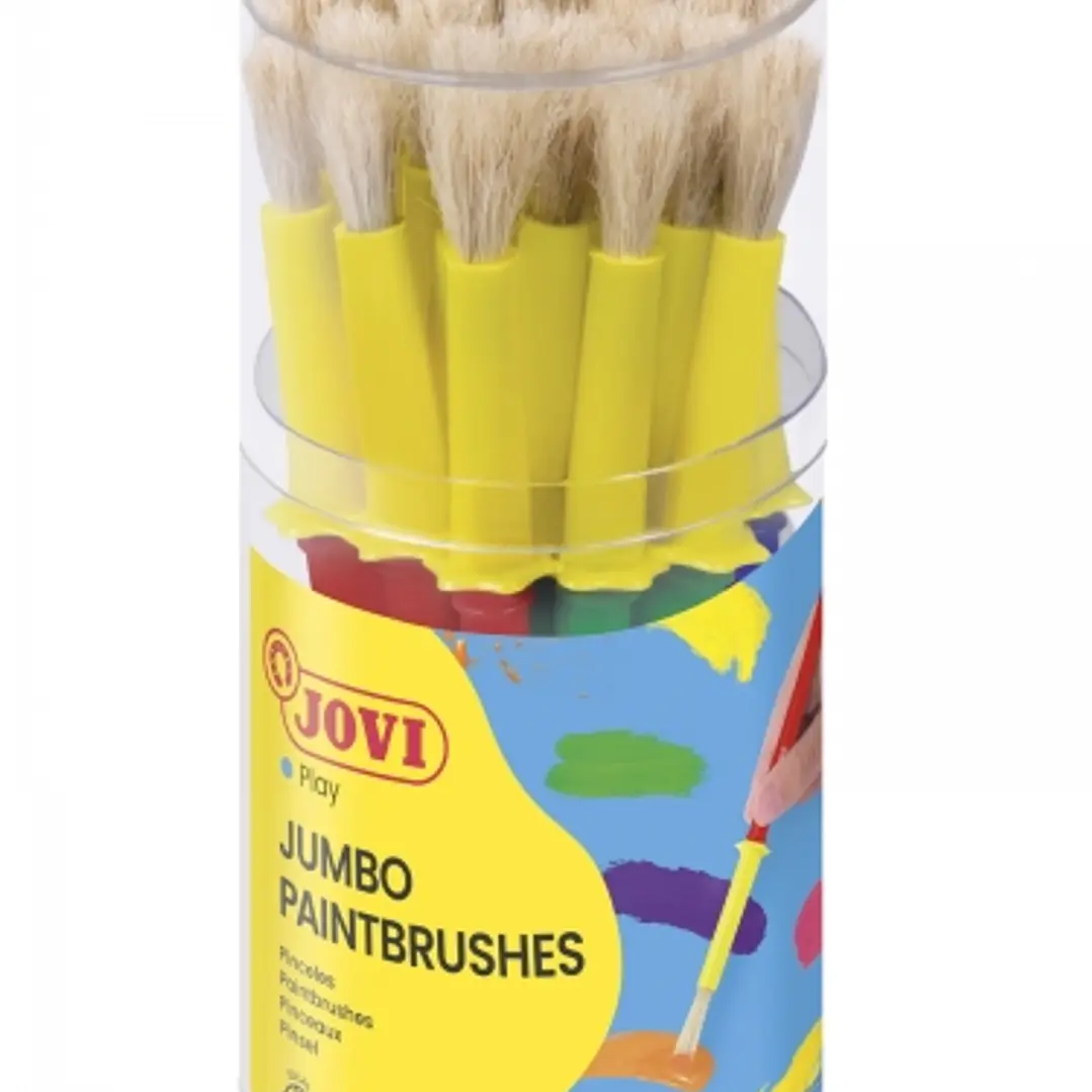 Jovi Jumbo Paint Brushes Bote 20 Pinceles Medianos Pelo Cerda - Gruesos de Pelo Natural - Mango de Plastico - No Gotean - Limpieza Facil - Sistema de  1