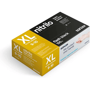 Santex Flash Black Pack de 100 Guantes de Nitrilo Talla XL - 6 gramos - Sin Polvo - Libre de Latex - No Esteriles - Color Negro