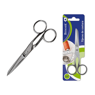 Bismark Tijera de Costura en Acero Inoxidable 14cm - Fijacion por Tornillo - Presion Constante Entre Hojas - Presentacion en Blister - Color Plata