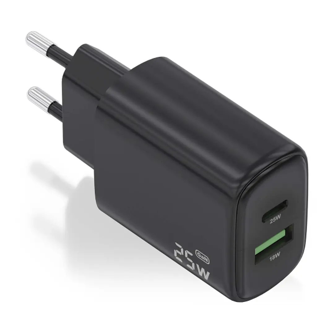 Aisens Cargador 25W - 1xUSB-C PD3.0 - 1xUSB-A QC3.0 - Color Negro 1