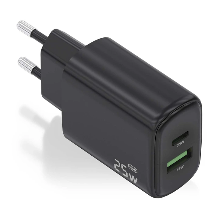 Aisens Cargador 25W - 1xUSB-C PD3.0 - 1xUSB-A QC3.0 - Color Negro 1