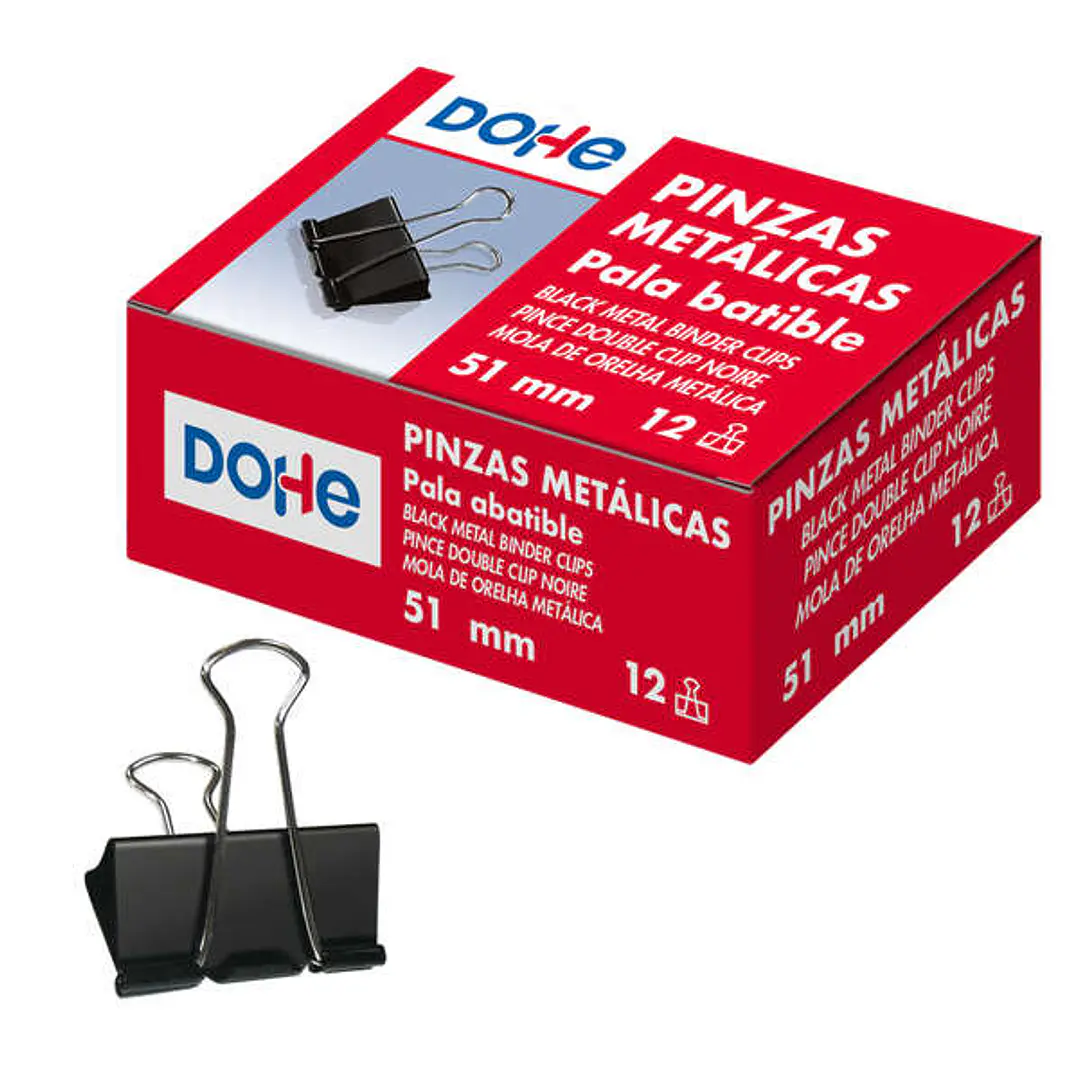 Dohe 12 Pinzas Metalicas Sujetapapeles de Pala Abatible - 50mm - Acero de Gran Resistencia - Color Negro 1