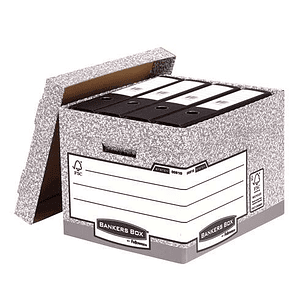 Fellowes Bankers Box Contenedor de Archivos - Montaje Automatico Fastfold - Carton Reciclado Certificacion FSC - Color Gris