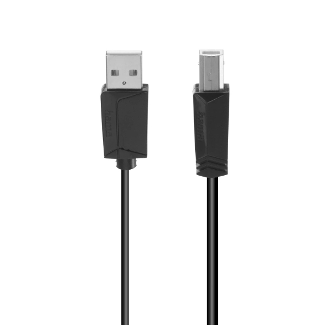 Hama Essential Cable USB - Longitud 3m - USB-A Macho - USB-B Macho - Velocidad hasta 480Mbps - Blindaje Doble - Color Negro 1