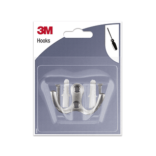 3M Gancho Doble para Atornillar de Metal - Color Gris Metalizado