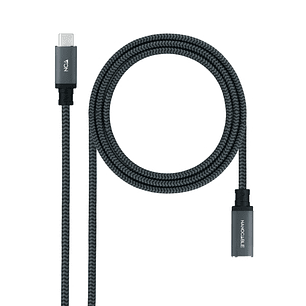 Nanocable Cable Prolongador USB-C 3.2 Macho a USB-C 3.2 Hembra - Gen2x2 20Gbp - 100W 5A - 4K 60Hz - 2 Metros - Mallado - Color Negro