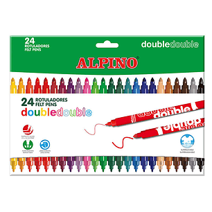 Alpino Double Double Pack con 24 Rotuladores Doble Punta - Punta Gruesa 3.6mm y Fina 2.3mm - Tinta Superlavable - Ideal para Trabajos Escolares y Dibu