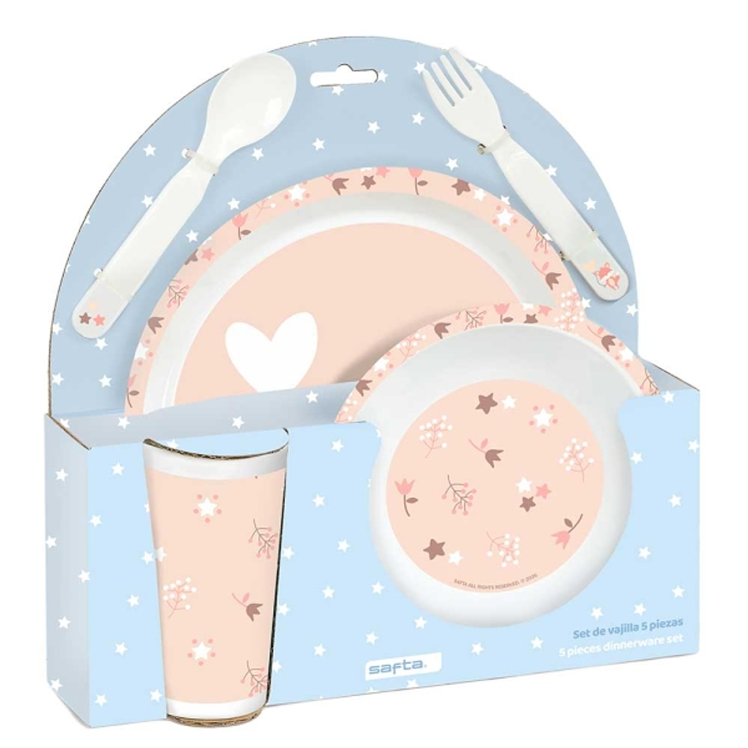 Safta Flores Set de Menaje Infantil - PVC sin BPA - 260x90x260mm - Color Rosa Pastel 1