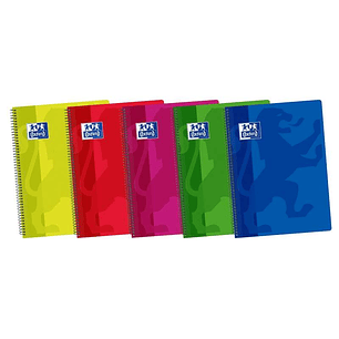 Oxford School Classic Cuaderno Espiral Folio 80 Hojas 1 Linea con Margen - Tapa de Plastico Resistente - Colores Surtidos