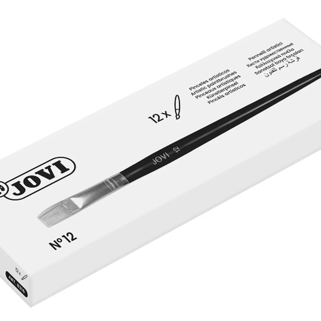 Jovi Pinceles Artisticos Planos Pelo de Cerda Nº 12 - Pelo Natural - Mango de Madera - Punta Plana - Pelo Duro - Color Varios 1