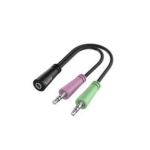 Hama Essential Cable Adaptador de Audio - 0.15m - 2x Jack Macho de 3.5mm - Jack Hembra de 3.5mm - Color Negro