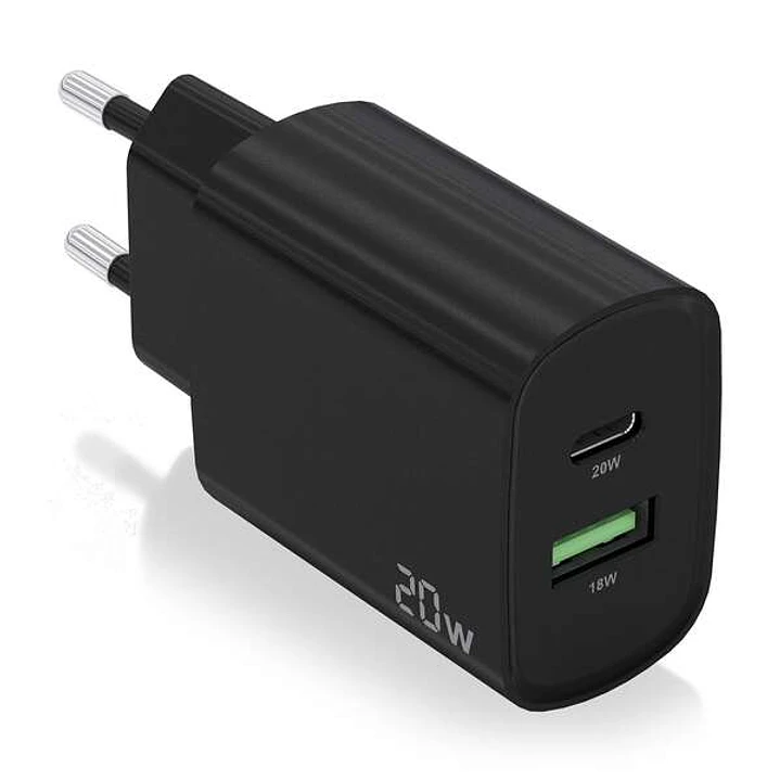 Aisens Cargador 20W - 1xUSB-C PD3.0 - 1xUSB-A QC3.0 - Color Negro 1