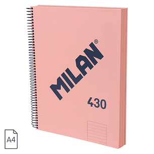 Milan 430 Since 1918 Cuaderno A4 con Espiral - Papel a Lineas de 7mm - 120 Hojas de 95g - Tapa Dura - Color Rosa