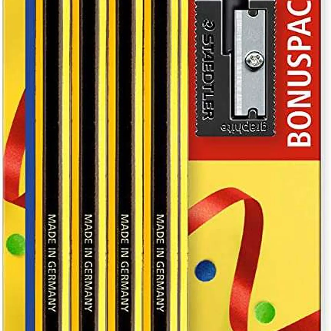 Staedtler Noris 120 Pack de 8 Lapices de Grafito Hexagonales + Goma de Borrar + Sacapuntas - Mina HB Ultrarresistente de 2mm - Madera de Bosques Soste 1