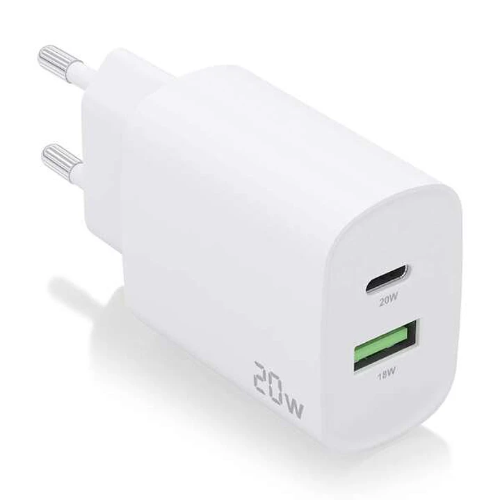 Aisens Cargador 20W - 1xUSB-C PD3.0 - 1xUSB-A QC3.0 - Color Blanco 1