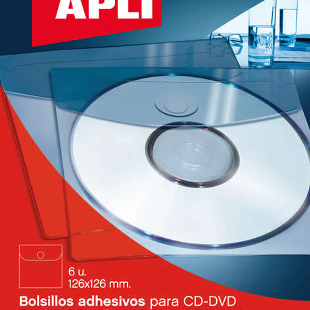 Apli Bolsillos Adhesivos para Cd/Dvd con Solapa de Cierre - Tamaño 126 x 126mm - Ideal para Presentaciones Impresas y Archivadores - Contiene 6 Bolsil 1