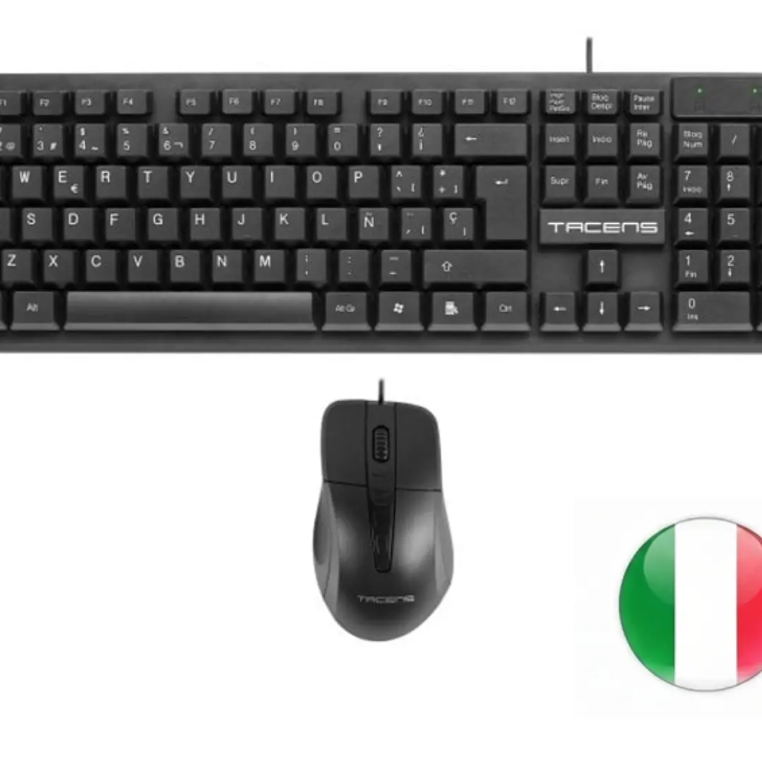 Tacens Anima ACP02 Pack USB Teclado Multimedia + Raton 1200dpi 3 Botones - Disposicion Italiana QWERTY IT - Cable de 1.3m - Teclas de Membrana - Senso 1