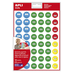Apli Gomets Cara Feliz Ii - 576 Gomets por Bolsa - 4 Estilos de Cara Diferentes - Motivan y Premian a los Niños - Enseñan a Expresar Sentimientos - Ad